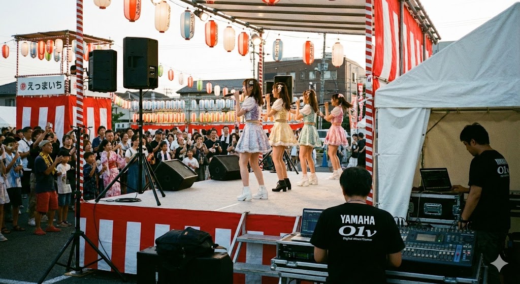 屋外ステージの音響設営例